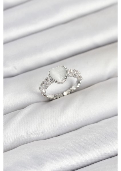 Bfs Pirinç Gümüş Renk Zirkon Taşlı Kalpli Kadın Yüzük