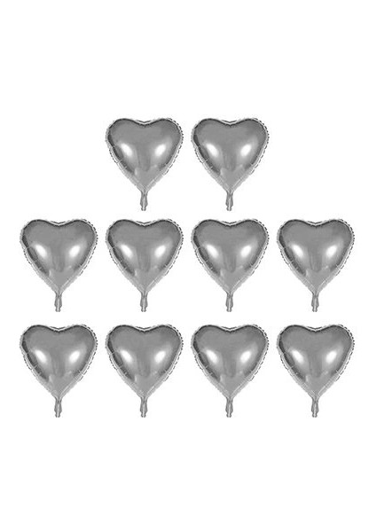 Kalp Şekilli Gümüş Renk Folyo Balon 45 cm 10 Adet