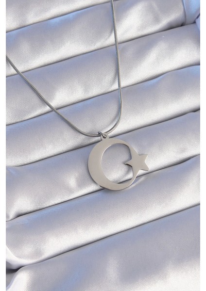 Bfs 316L Çelik Gümüş Renk Ay Yıldız Model Unisex Kolye