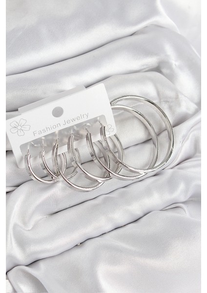 Bfs Pirinç Halka Model Gümüş Renk Kadın Set Küpe