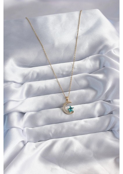 Bfs 316L Çelik Gold Renk Zincir Zirkon Taş Detay Hilal Yıldızı Figür Kadın Kolye fiyatları