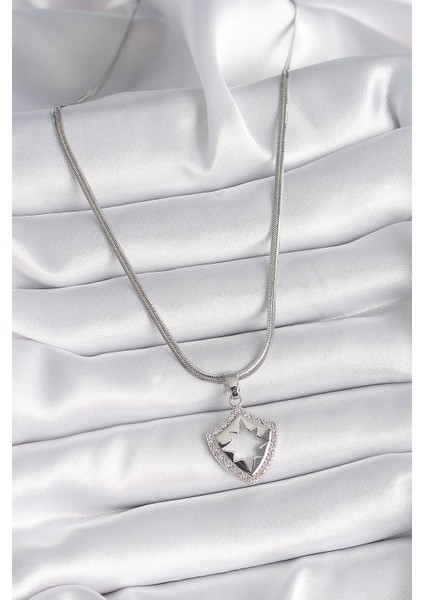 Bfs 316L Çelik Gümüş Renk Italyan Zincir Zirkon Taşlı Kutup Yıldızı Işleme Model Kadın Kolye fiyatları