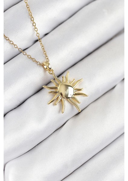 Bfs 316L Çelik Güneş Model Gold Renk Kadın Kolye