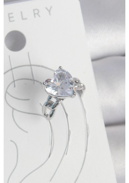 Bfs Pirinç Gümüş Renk Zirkon Taşlı Kalp Model Kadın Kıkırdak Küpe