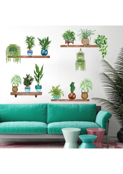 Bfs Raflı Saksılı Çiçek Tasarımlı Yapışkanlı Sticker MC-480B