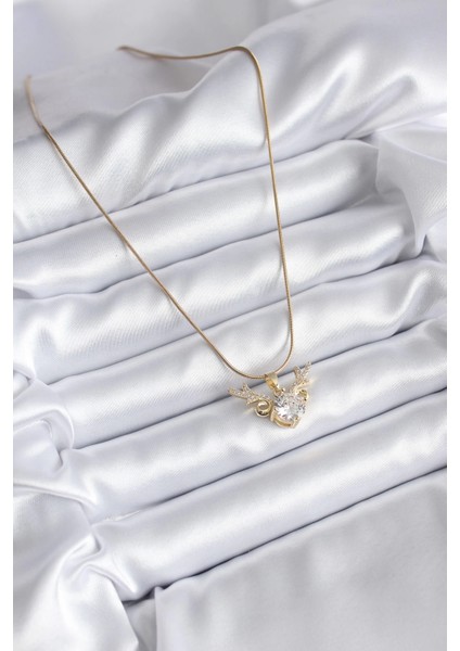 Bfs 316L Çelik Gold Renk Zirkon Taşlı Boynuz Model Kadın Kolye fiyatları