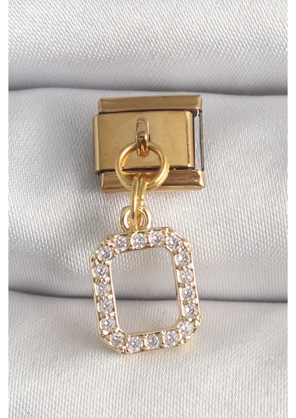 Bfs 316L Çelik Gold Renk Sallantı Kare Zirkon Taşlı Nomination Charm