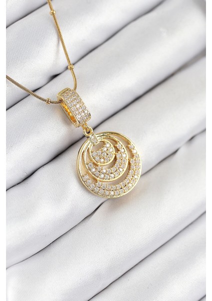 Bfs 316L Çelik Zirkon Taşlı Çember Model Gold Renk Kadın Kolye