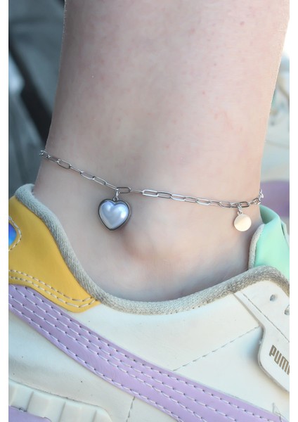 Bfs 316L Çelik Gümüş Renk Kalp Model Kadın Halhal