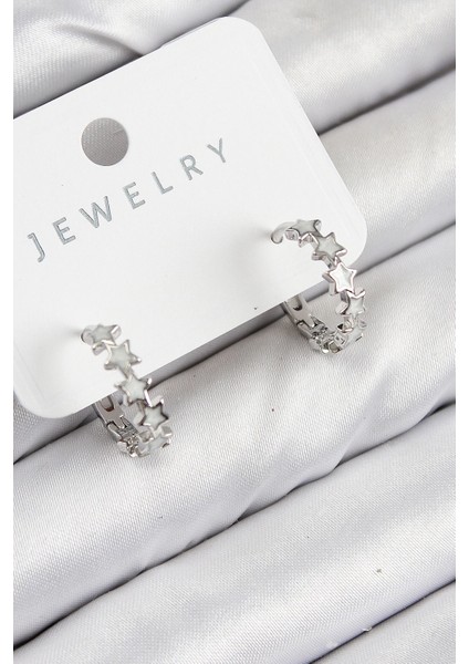 Bfs Pirinç Zirkon Taşlı Yıldız Model Gümüş Renk Kadın Küpe