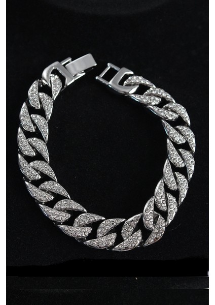 Bfs Pirinç Zirkon Taşlı Cuba Gurmet Model Gümüş Renk Erkek Bileklik