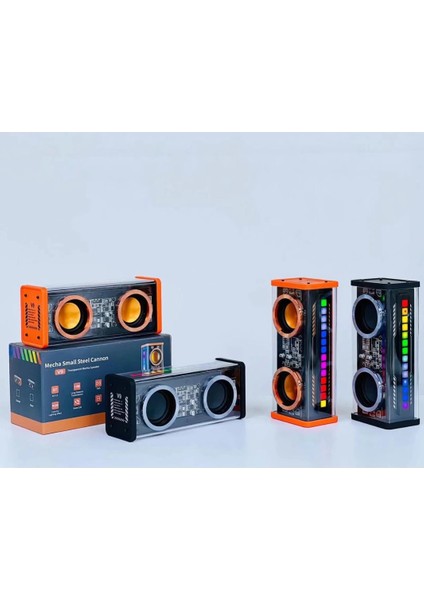 Şeffaf Mecha Müzik Tws Stereo Rgb Işıklı Hoparlör Kablosuz Bluetooth 5.0 Taşınabilir Hoparlör V9