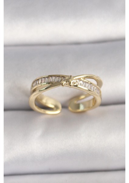 Bfs Pirinç Gold Renk Zirkon Taşlı Yıldız Detaylı Ayarlanabilir Kadın Yüzük