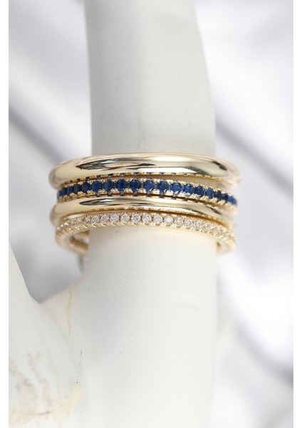 Bfs Pirinç Gold Renk Zirkon Taşlı 4'lü Kadın Yüzük