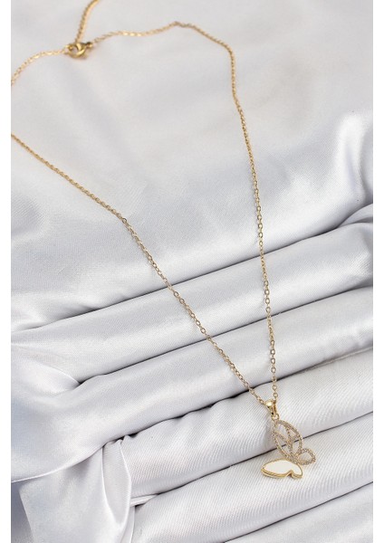 Bfs 316L Çelik Zirkon Taşlı Kelebek Model Gold Renk Kadın Kolye fiyatları