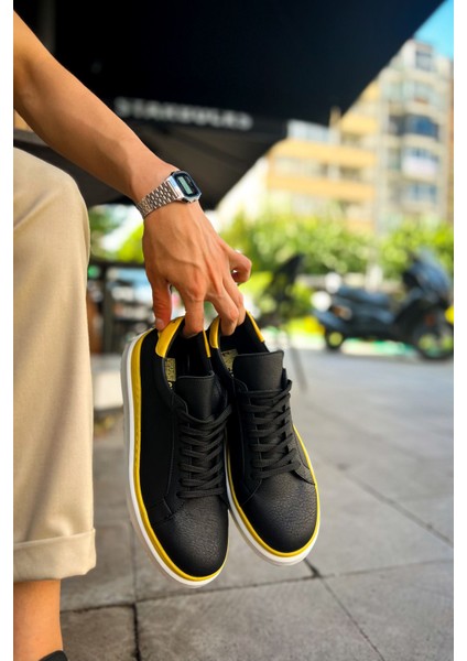 Santoni Kaliteli Şık Erkek Spor Ayakkabı Siyah-Sarı