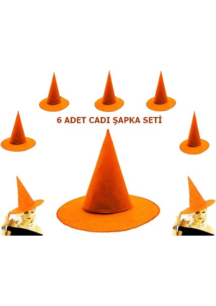 Bfs Turuncu Renk Keçe Cadı Şapkası Yetişkin Çocuk Uyumlu 6 Adet