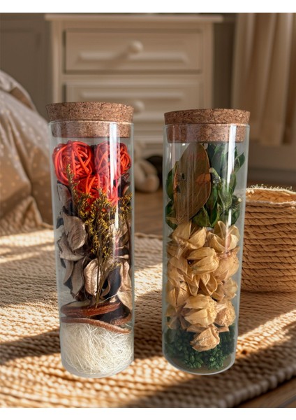 Dekoratif Cam Şişede Kurutulmuş Kokulu Doğal Çiçek