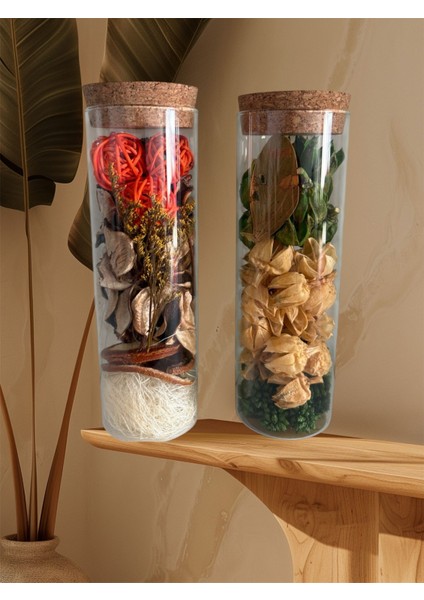 Dekoratif Cam Şişede Kurutulmuş Kokulu Doğal Çiçek