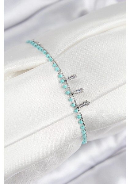 Bfs Pirinç Zirkon Taşlı Mavi Boncuklu Model Gümüş Renk Kadın Bileklik