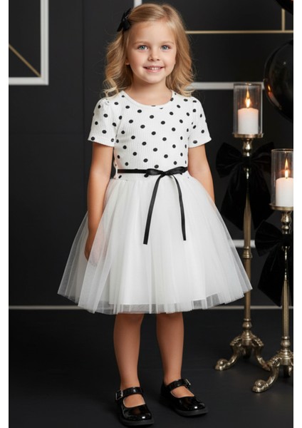 Kız Çocuk Magnolia Puanlı Tütü Krem Elbise