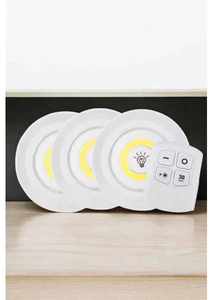 Ieg Spot Lamba LED Işık 3'lü Uzaktan Kumandalı Pilli Yapışkanlı Kablosuz