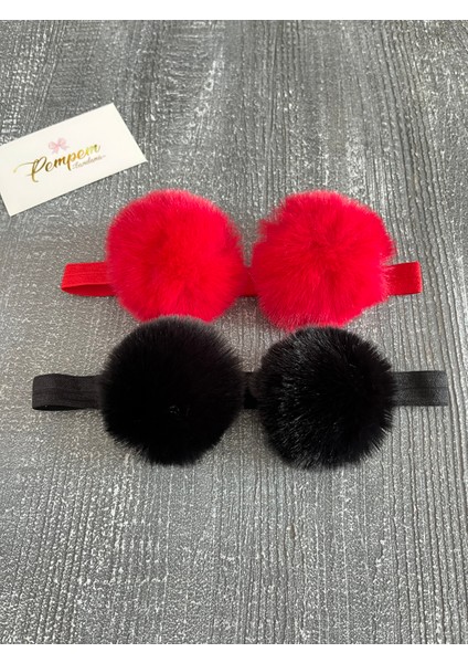 Kız Bebek Peluş Ponpon Detaylı 2 Li Bandana (0-2 Yaş)