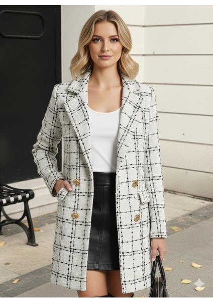 Kadın Uzun Kollu Yakalı Önden Düğmeli Dokuma Ceket