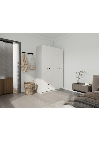 4 Kapaklı 2 Çekmeceli Gardırop Külgri-Beyaz fiyatları