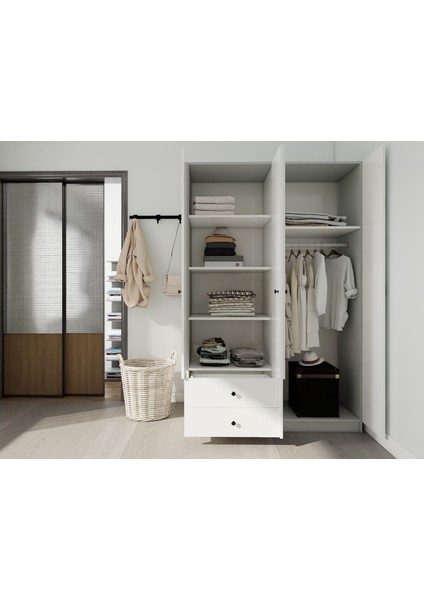 4 Kapaklı 2 Çekmeceli Gardırop Külgri-Beyaz modelleri