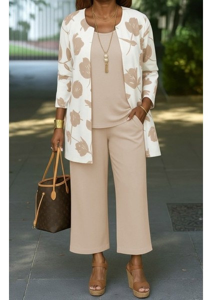 Kadın Uzun Kollu Önü Açık Modal Ceket Kolsuz Viskon Iki Iplik Bluz ve Pantolon Üçlü Takım modelleri