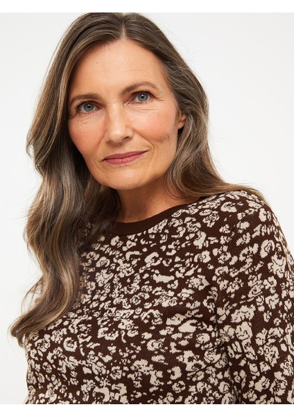 Yeni Sezon Bisiklet Yaka Desenli Uzun Kollu Kadın Triko Kazak