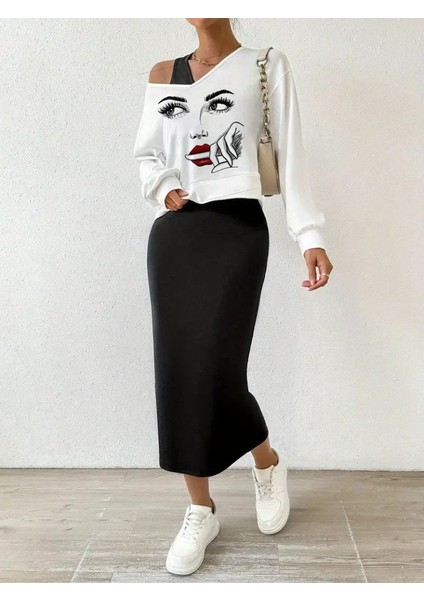 Kadın Askılı Yuvarlak Yaka Viskon Iki Iplik Elbise ve V Yakalı Bluz Ikili Takım fiyatları