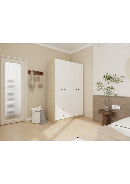 4 Kapaklı 2 Çekmeceli Gardırop Kotonvizon-Beyaz fiyatları