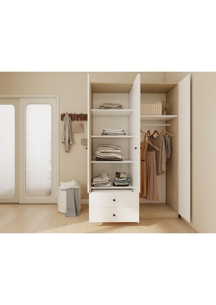 4 Kapaklı 2 Çekmeceli Gardırop Kotonvizon-Beyaz modelleri
