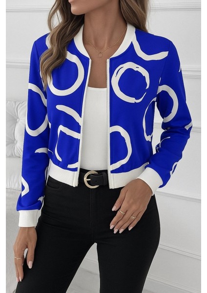 Kadın Uzun Kollu Önden Fermuarlı Kısa Şardonlu Dalgıç Ceket