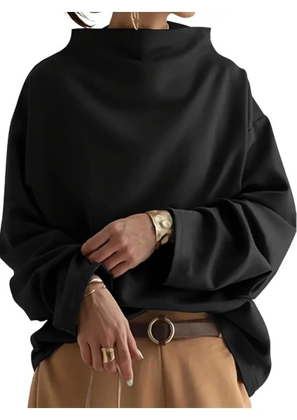 Kadın Uzun Kollu Geniş Balıkçı Yaka Modal Bluz