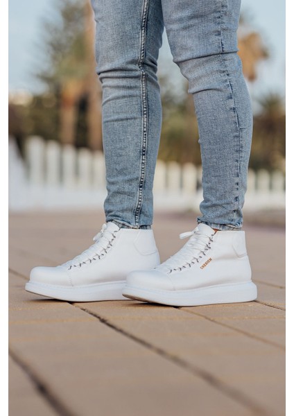 Roma Premium Kalite Bağcıklı Erkek Bot Beyaz