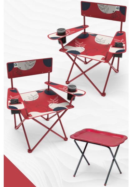 Qufi Katlanır Kamp Piknik Sandalyesi Rejisör Koltuğu 2 Adet + Kamp Sehpası Set - Kırmızı indirimleri
