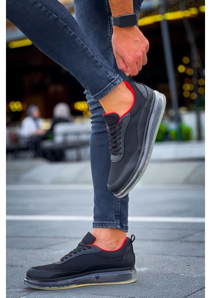 Celvin Ipekyol Triko Ortopedik Erkek Spor Ayakkabı Siyah Kırmızı