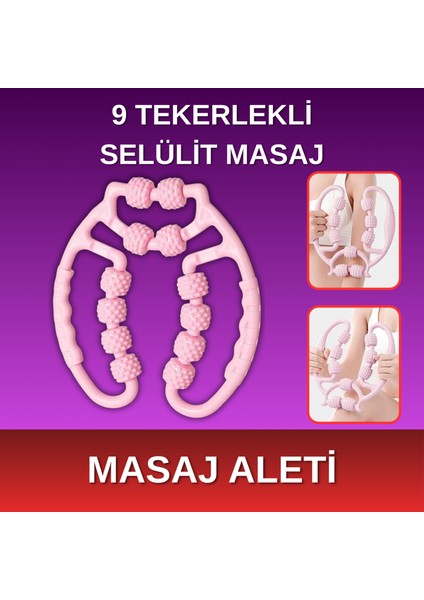 - 9 Tekerlekli Boyun Kol Bel Bacak Ayak Selülit Masaj Aleti - Pembe Renk