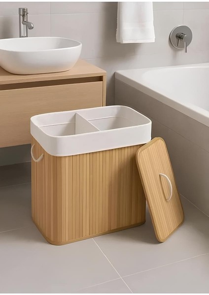 Dikdörtgen Hasır - Ahşap Kirli Çamaşır Sepeti Seyyar Kapaklı Içi Bezli Ip Kulplu fiyatları