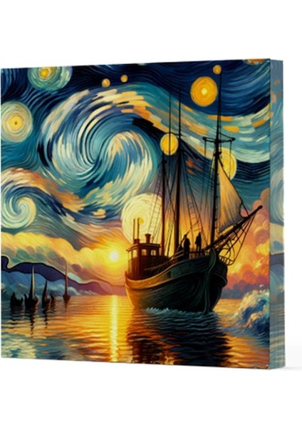Van Gogh 2 Gemi - Çizgisiz Yan Boyamalı Defter