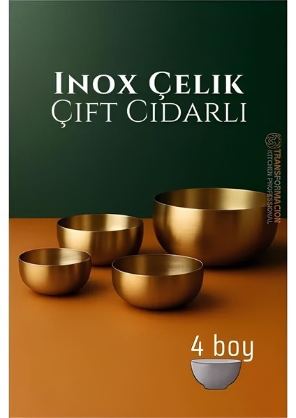 Çift Cidarlı Kase - Inox Çelik 4 Lü Kase Seti Kase