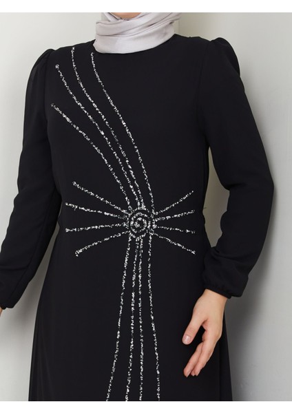 Taş Işlemeli Asimetrik Abiye Kadın YZ2503 42 - Siyah fırsatları