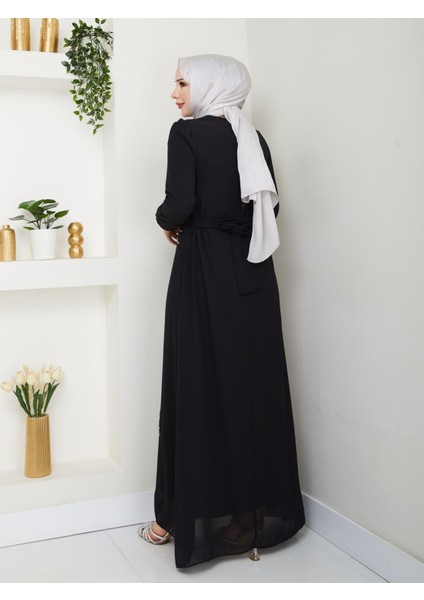 Taş Işlemeli Asimetrik Abiye Kadın YZ2503 42 - Siyah indirimleri