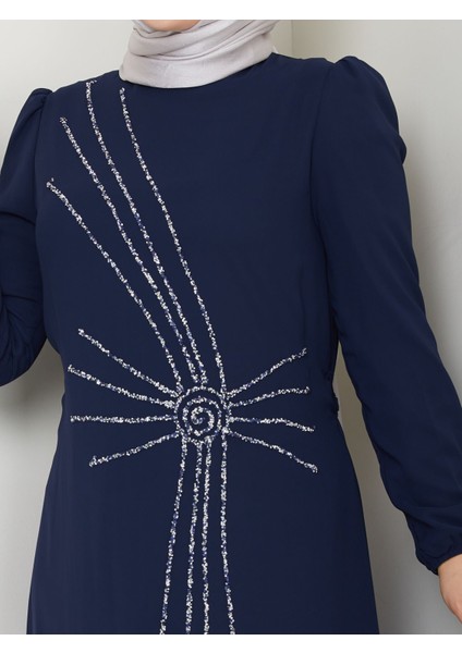 Taş Işlemeli Asimetrik Abiye Kadın YZ2503 46 - Lacivert fırsatları