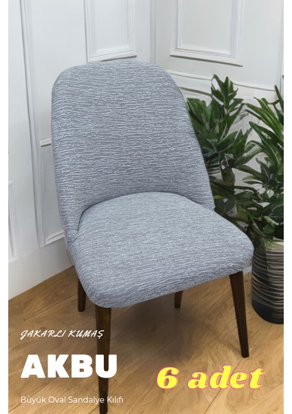 Mutfak Sandalye Kılıfı Büyük Oval Jakarlı Yıkanabilir Streç Lastikli Sandalye Örtüsü 6 Adet