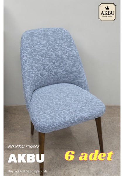 Mutfak Sandalye Kılıfı Büyük Oval Jakarlı Yıkanabilir Streç Lastikli Sandalye Örtüsü 6 Adet