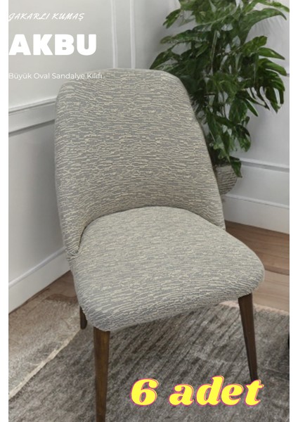 Mutfak Sandalye Kılıfı Büyük Oval Jakarlı Yıkanabilir Streç Lastikli Sandalye Örtüsü 6 Adet